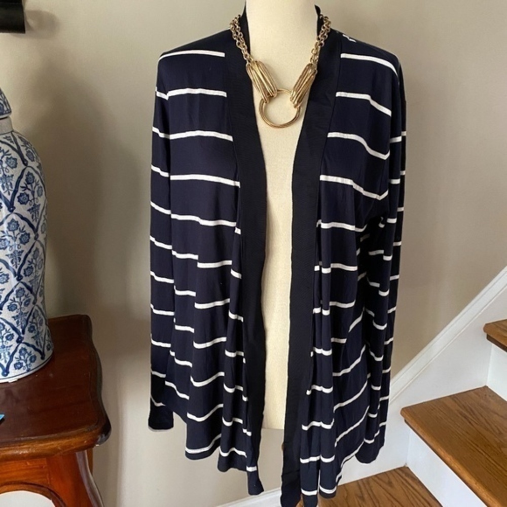 Ann Taylor Lightweight Navy Open Front Cardigan M